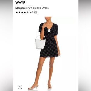WAYF Anthropologie Margaret Puff Sleeve Dress Black w/ White Polka Dots, size XS